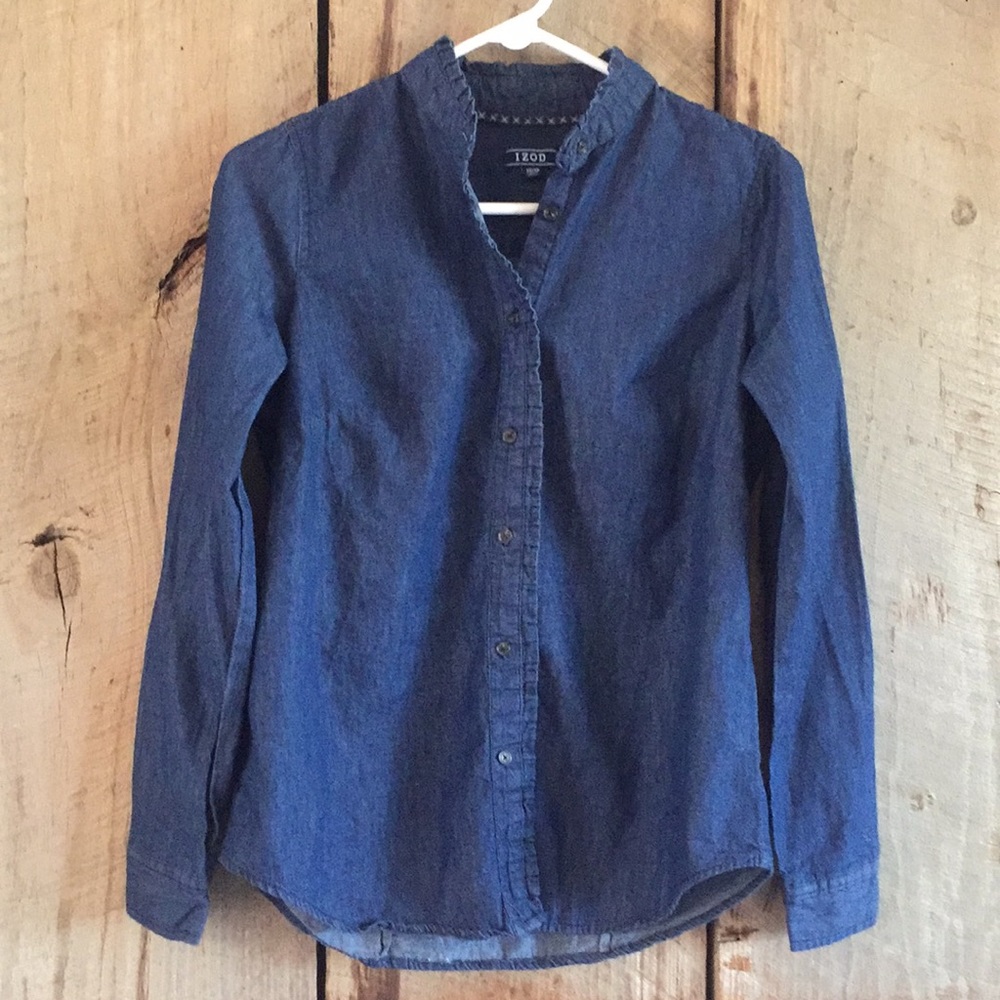 IZOD Ruffle Denim Button-down